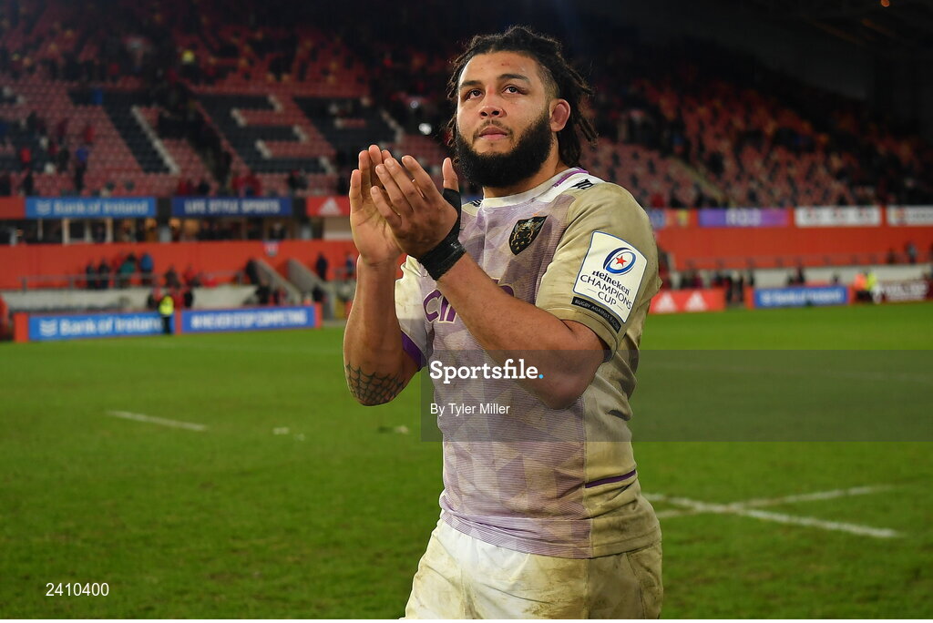 14 January 2023; Lewis Ludlam of Northampton Saints applauds supporters after the Heineken Champions Cup Pool B Round 3 match between Munster and Northampton Saints at Thomond Park in Limerick. Photo by Tyler Miller/Sportsfile