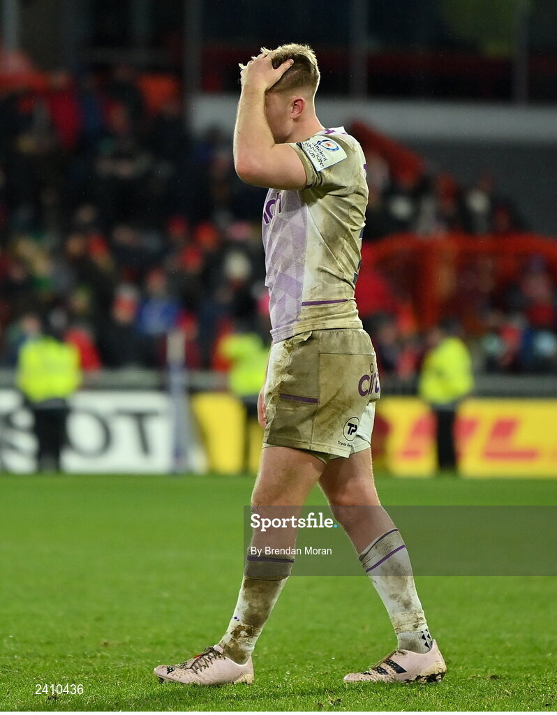 14 January 2023; Fin Smith of Northampton Saints after the Heineken Champions Cup Pool B Round 3 match between Munster and Northampton Saints at Thomond Park in Limerick. Photo by Brendan Moran/Sportsfile