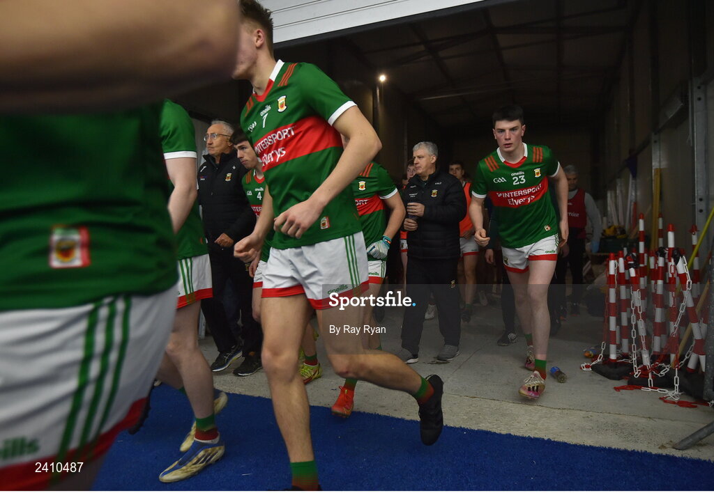 14 January 2023; Mayo manager Kevin McStay enters the Dome at half time in the Connacht FBD League Semi-Final match between Mayo and Galway at NUI Galway Connacht GAA Air Dome in Bekan, Mayo. Photo by Ray Ryan/Sportsfile