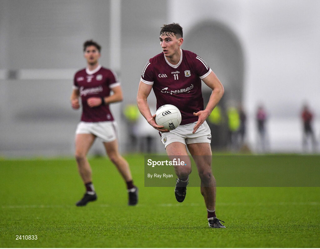 14 January 2023; Galway captain Mathew Tierney during the Connacht FBD League Semi-Final match between Mayo and Galway at NUI Galway Connacht GAA Air Dome in Bekan, Mayo. Photo by Ray Ryan/Sportsfile