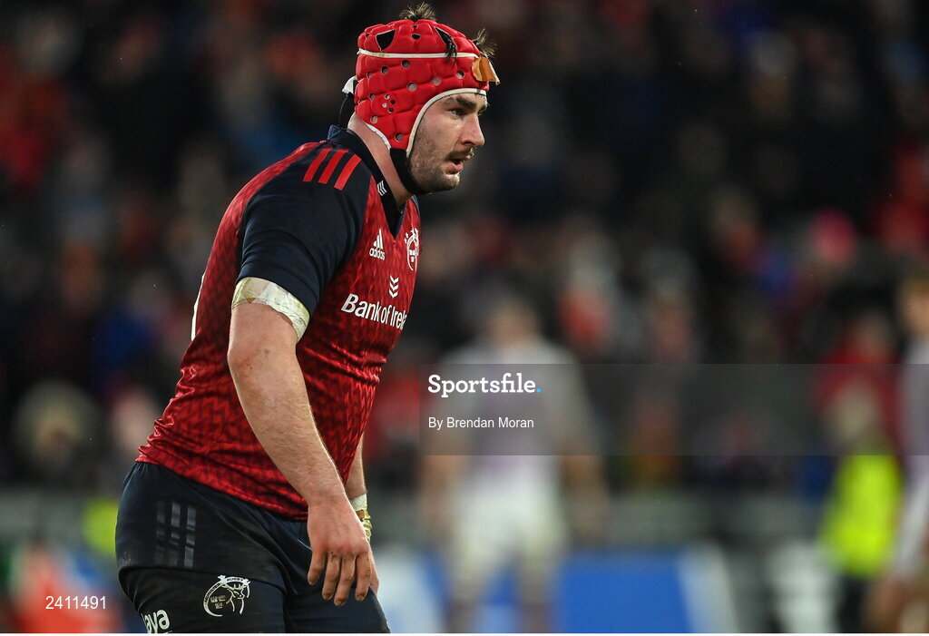14 January 2023; John Hodnett of Munster during the Heineken Champions Cup Pool B Round 3 match between Munster and Northampton Saints at Thomond Park in Limerick. Photo by Brendan Moran/Sportsfile