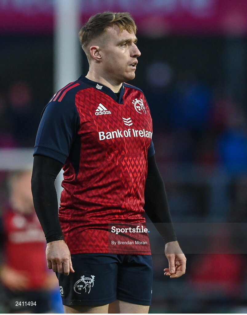 14 January 2023; Rory Scannell of Munster during the Heineken Champions Cup Pool B Round 3 match between Munster and Northampton Saints at Thomond Park in Limerick. Photo by Brendan Moran/Sportsfile