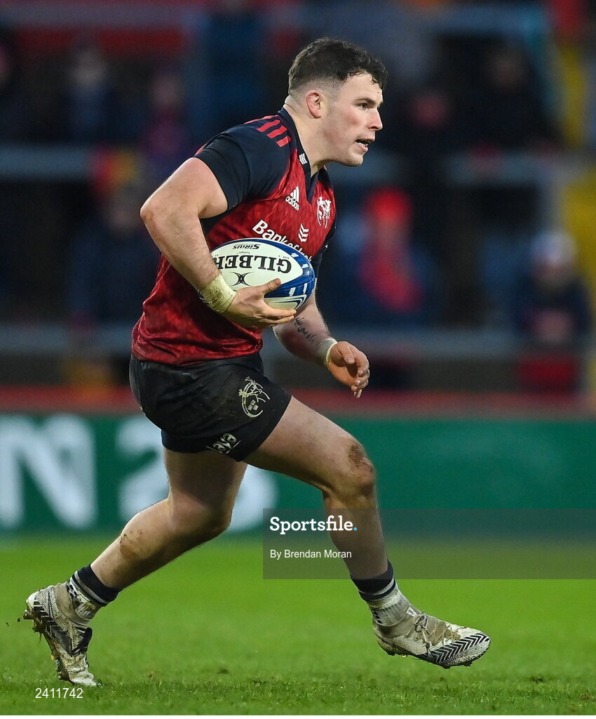 14 January 2023; Calvin Nash of Munster during the Heineken Champions Cup Pool B Round 3 match between Munster and Northampton Saints at Thomond Park in Limerick. Photo by Brendan Moran/Sportsfile