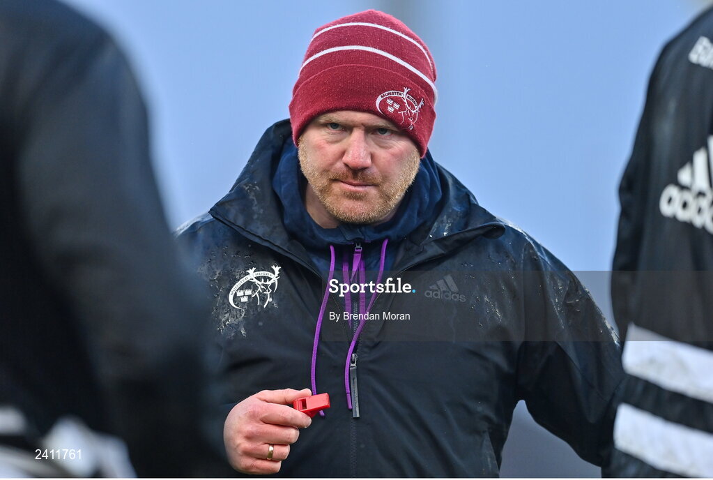 14 January 2023; Munster forwards coach Andi Kyriacou before the Heineken Champions Cup Pool B Round 3 match between Munster and Northampton Saints at Thomond Park in Limerick. Photo by Brendan Moran/Sportsfile