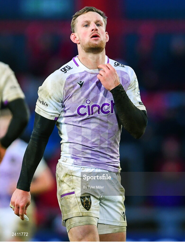 14 January 2023; Rory Hutchinson of Northampton Saints during the Heineken Champions Cup Pool B Round 3 match between Munster and Northampton Saints at Thomond Park in Limerick. Photo by Tyler Miller/Sportsfile