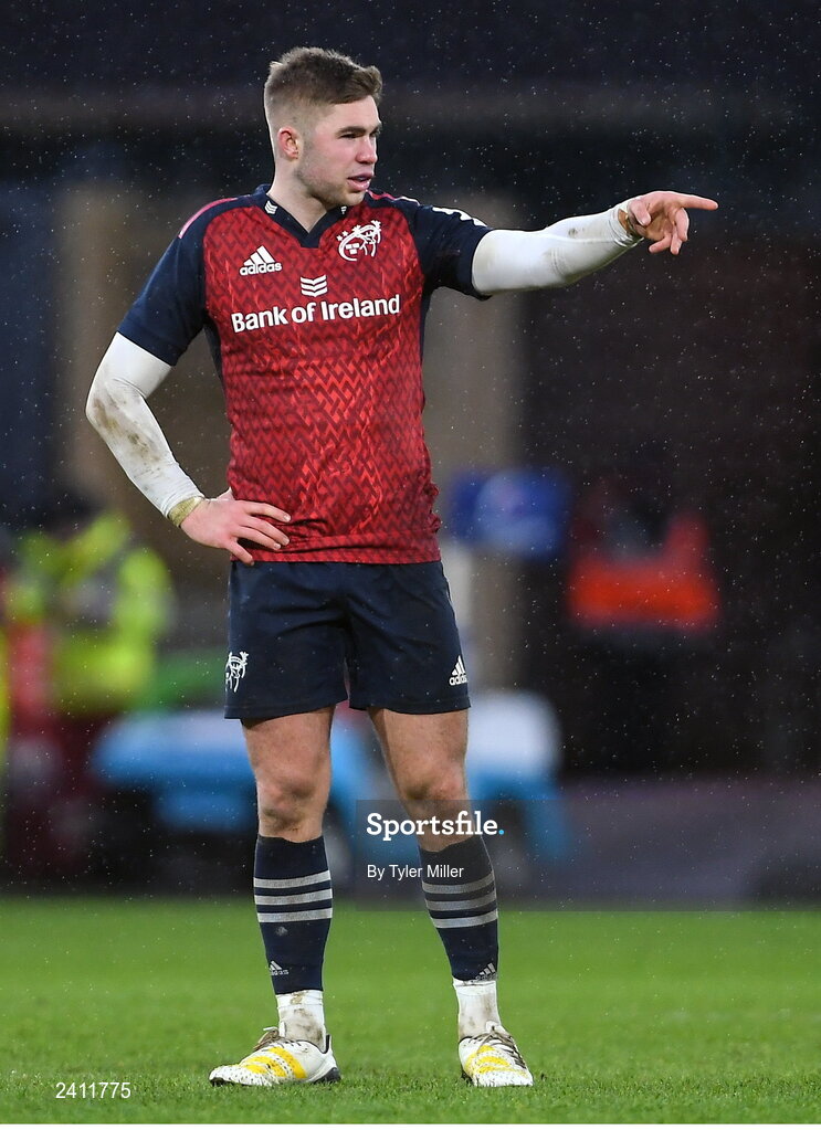 14 January 2023; Jack Crowley of Munster during the Heineken Champions Cup Pool B Round 3 match between Munster and Northampton Saints at Thomond Park in Limerick. Photo by Tyler Miller/Sportsfile