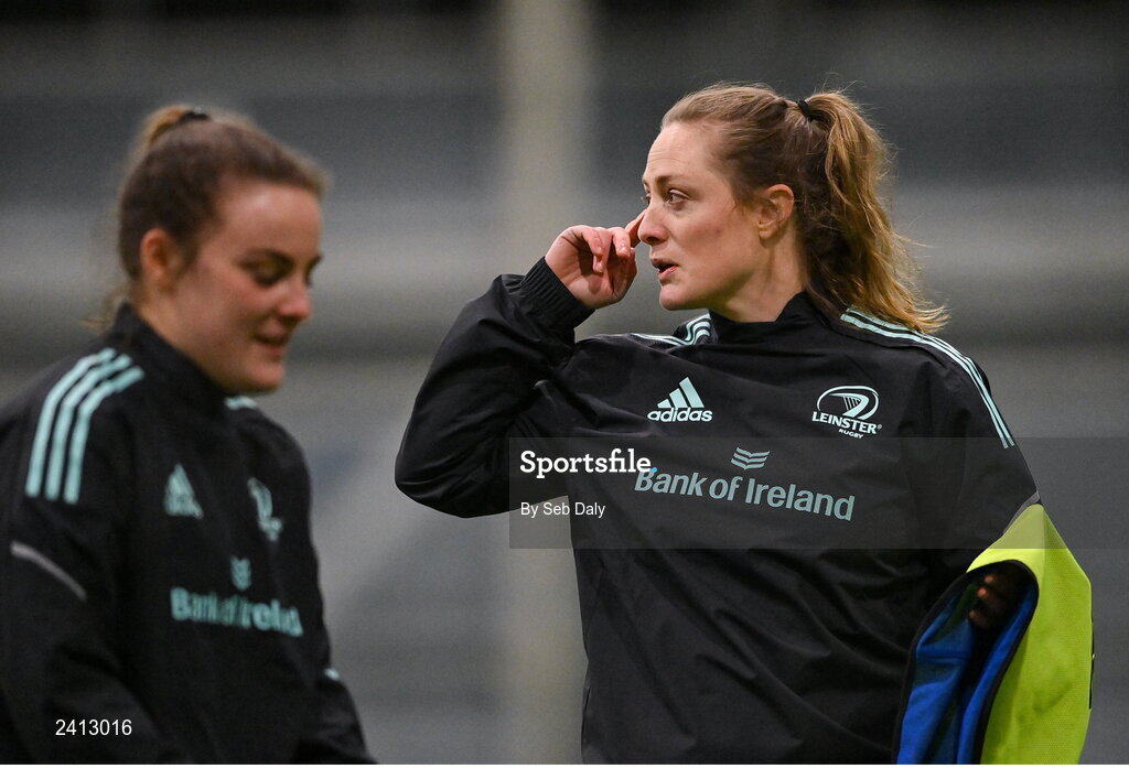18 January 2023; Elise O'Byrne-White during a Leinster Rugby women's training session at the IRFU High Performance Centre on the Sport Ireland Campus in Dublin. Photo by Seb Daly/Sportsfile