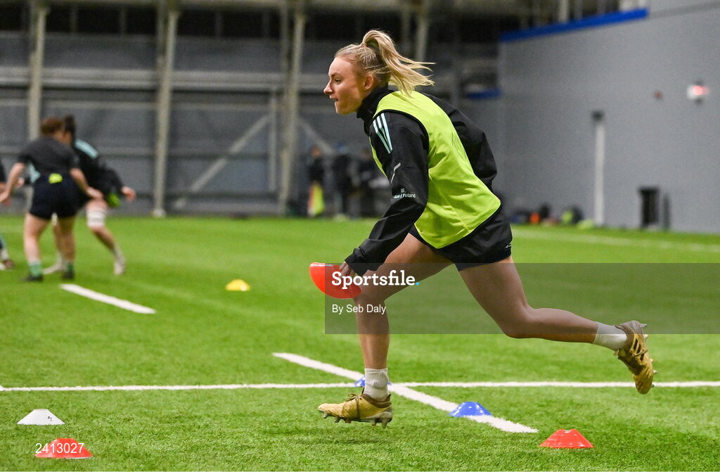 18 January 2023; Emma Tilly during a Leinster Rugby women's training session at the IRFU High Performance Centre on the Sport Ireland Campus in Dublin. Photo by Seb Daly/Sportsfile