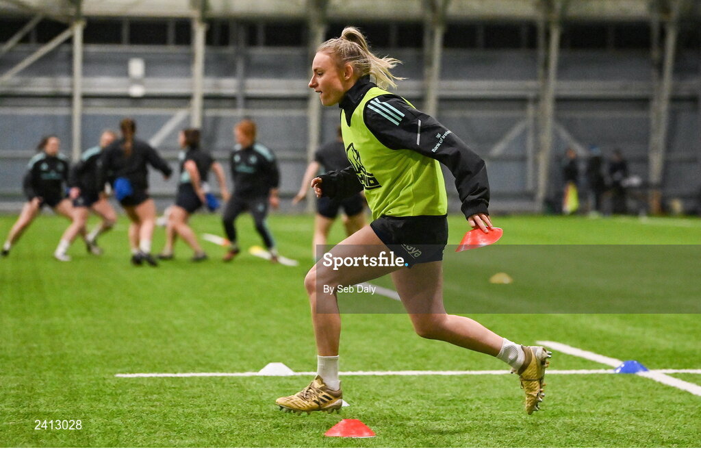 18 January 2023; Emma Tilly during a Leinster Rugby women's training session at the IRFU High Performance Centre on the Sport Ireland Campus in Dublin. Photo by Seb Daly/Sportsfile