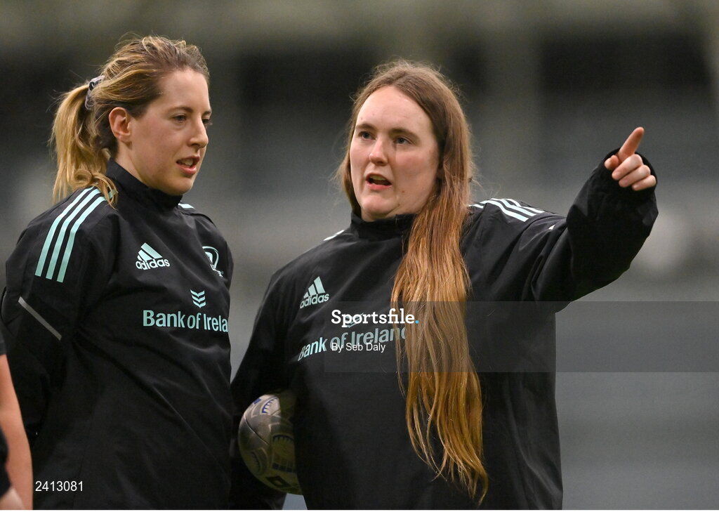 18 January 2023; Emma Murphy, left, and Mary Healy during a Leinster Rugby women's training session at the IRFU High Performance Centre on the Sport Ireland Campus in Dublin. Photo by Seb Daly/Sportsfile