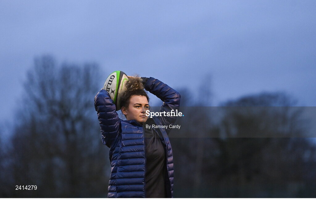 21 January 2023; Vic O'Mahony of Leinster before the Vodafone Women’s Interprovincial Championship Round Three match between Ulster and Leinster at Queen’s Sport in Belfast. Photo by Ramsey Cardy/Sportsfile