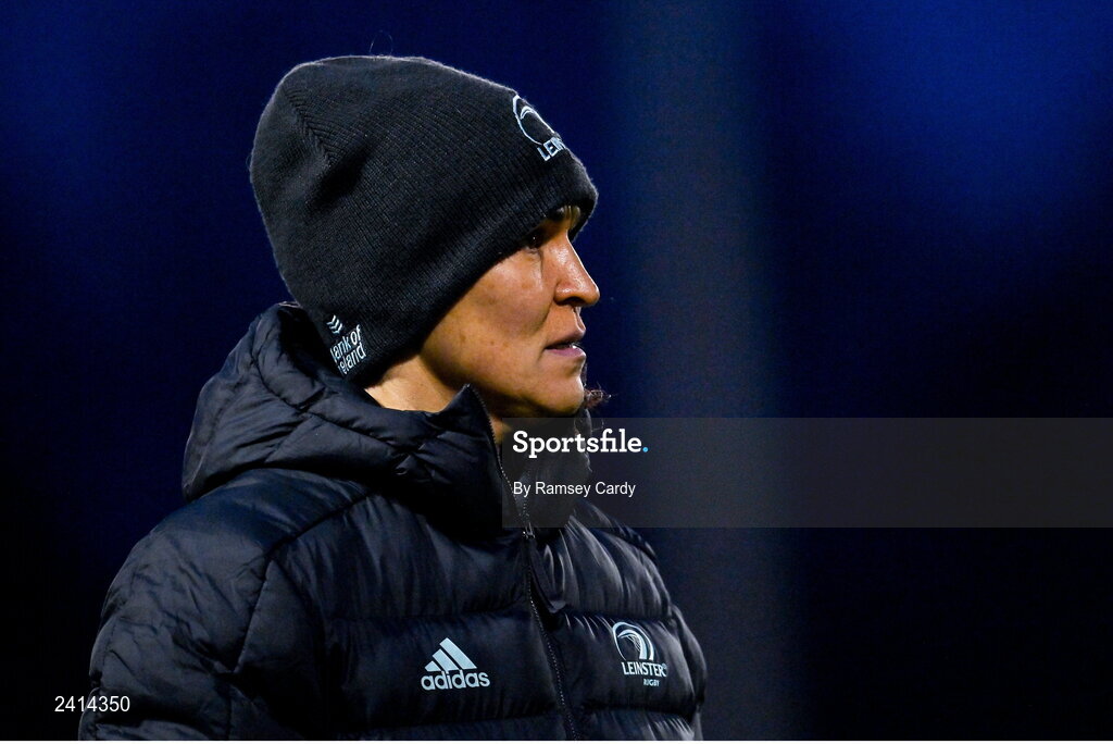 21 January 2023; Leinster head coach Tania Rosser before the Vodafone Women’s Interprovincial Championship Round Three match between Ulster and Leinster at Queen’s Sport in Belfast. Photo by Ramsey Cardy/Sportsfile