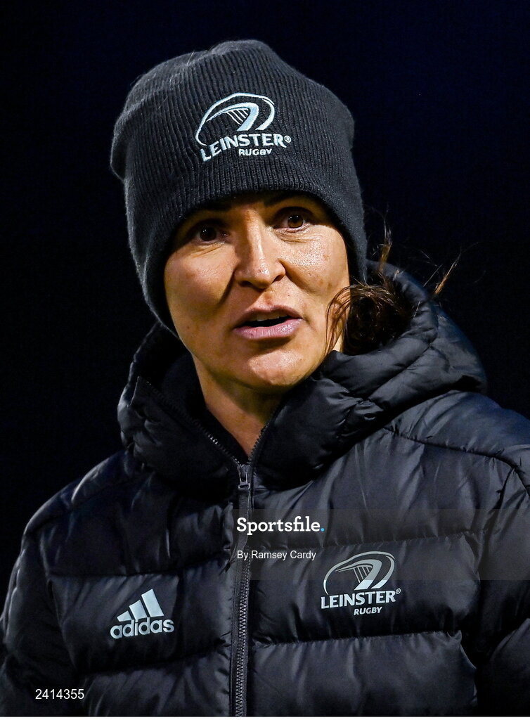 21 January 2023; Leinster head coach Tania Rosser before the Vodafone Women’s Interprovincial Championship Round Three match between Ulster and Leinster at Queen’s Sport in Belfast. Photo by Ramsey Cardy/Sportsfile