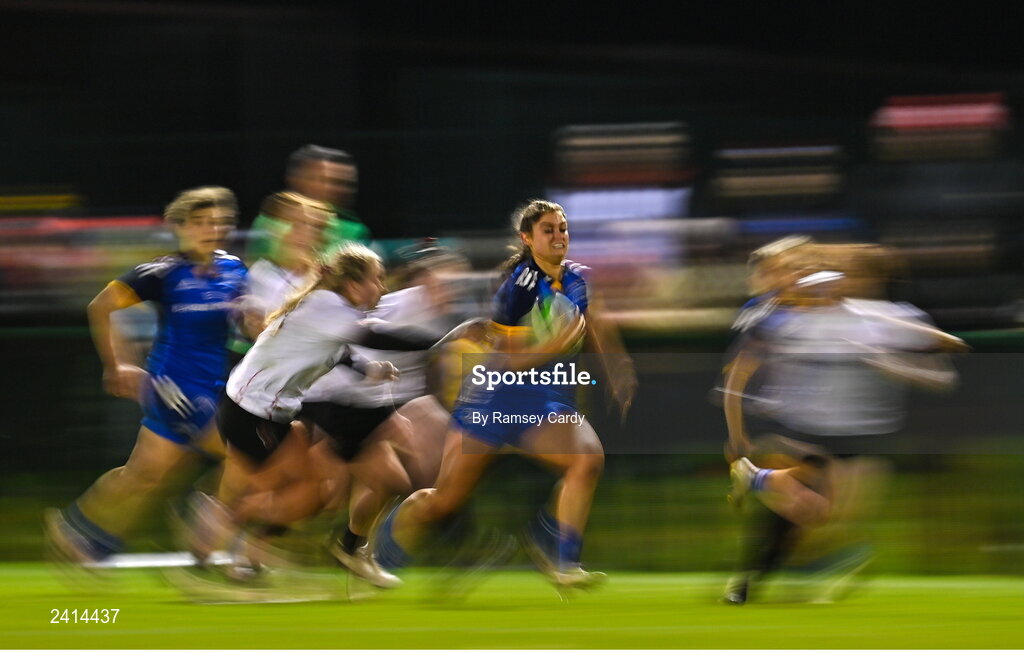 21 January 2023; Ella Roberts of Leinster during the Vodafone Women’s Interprovincial Championship Round Three match between Ulster and Leinster at Queen’s Sport in Belfast. Photo by Ramsey Cardy/Sportsfile