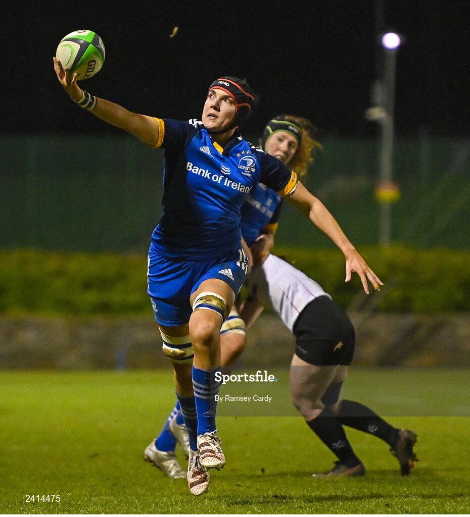 21 January 2023; Elaine Anthony of Leinster during the Vodafone Women’s Interprovincial Championship Round Three match between Ulster and Leinster at Queen’s Sport in Belfast. Photo by Ramsey Cardy/Sportsfile