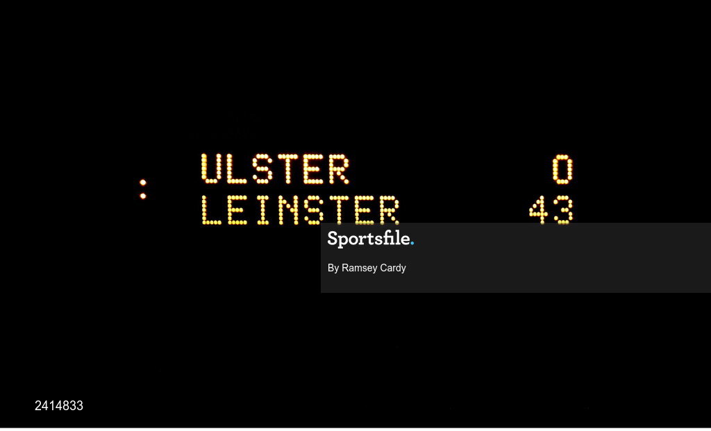 21 January 2023; A view of the final scoreboard after the Vodafone Women’s Interprovincial Championship Round Three match between Ulster and Leinster at Queen’s Sport in Belfast. Photo by Ramsey Cardy/Sportsfile