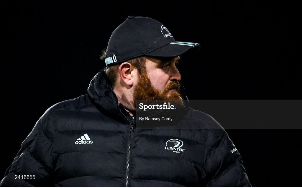 21 January 2023; Leinster scrum coach Matt Gill during the Vodafone Women’s Interprovincial Championship Round Three match between Ulster and Leinster at Queen’s Sport in Belfast. Photo by Ramsey Cardy/Sportsfile