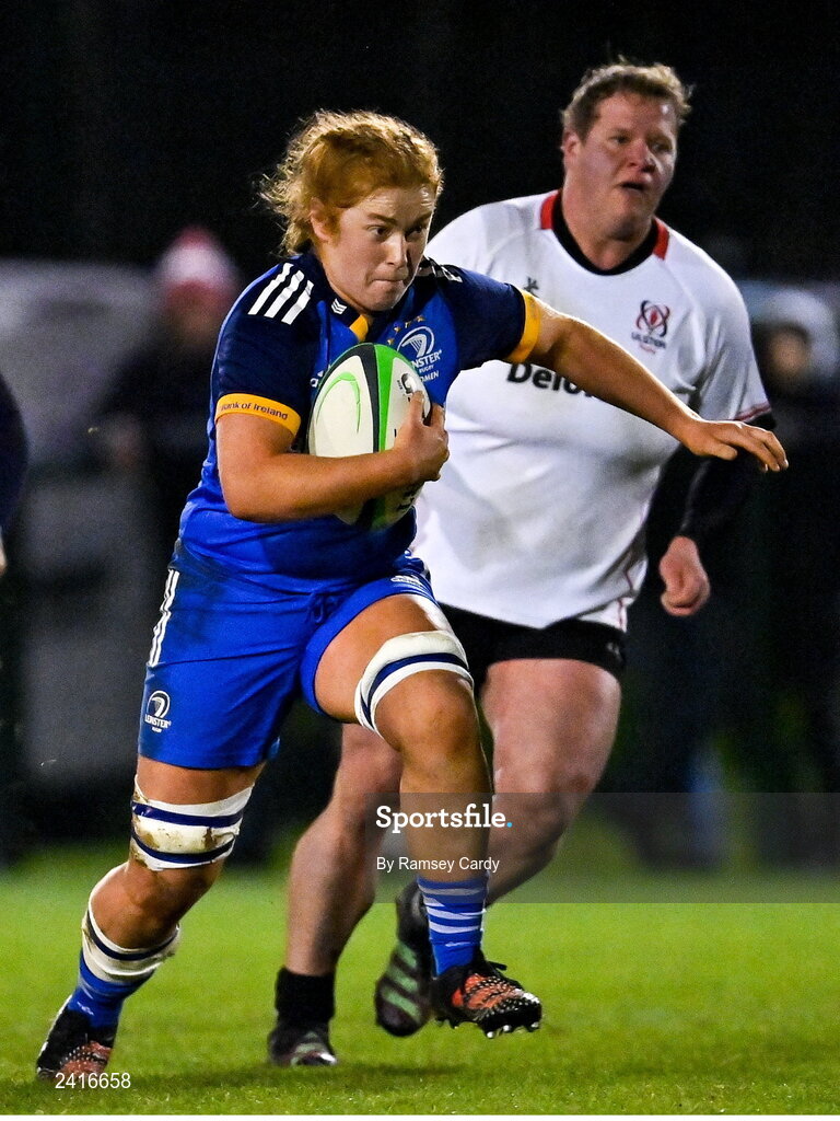 21 January 2023; Niamh O'Dowd of Leinster during the Vodafone Women’s Interprovincial Championship Round Three match between Ulster and Leinster at Queen’s Sport in Belfast. Photo by Ramsey Cardy/Sportsfile