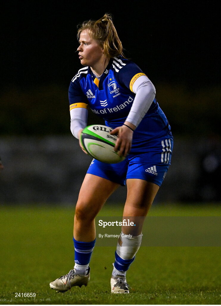 21 January 2023; Dannah O'Brien of Leinster during the Vodafone Women’s Interprovincial Championship Round Three match between Ulster and Leinster at Queen’s Sport in Belfast. Photo by Ramsey Cardy/Sportsfile