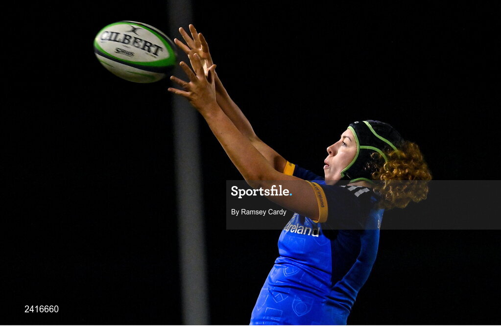 21 January 2023; Aoife McDermott of Leinster during the Vodafone Women’s Interprovincial Championship Round Three match between Ulster and Leinster at Queen’s Sport in Belfast. Photo by Ramsey Cardy/Sportsfile