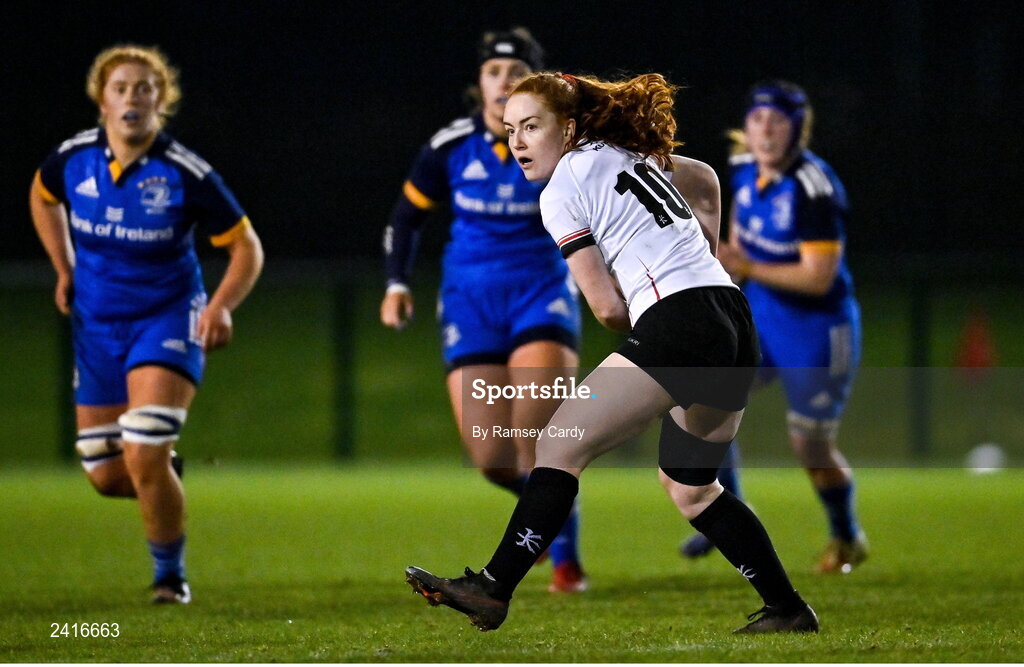21 January 2023; Ella Durkan of Ulster during the Vodafone Women’s Interprovincial Championship Round Three match between Ulster and Leinster at Queen’s Sport in Belfast. Photo by Ramsey Cardy/Sportsfile