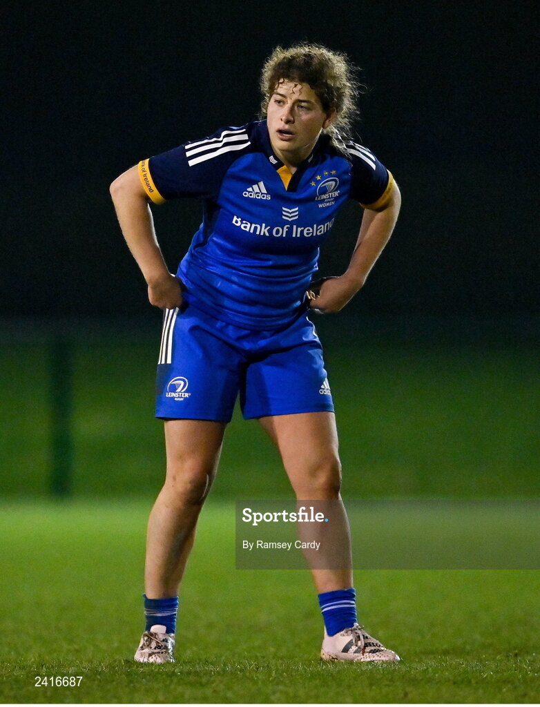 21 January 2023; Jenny Murphy of Leinster during the Vodafone Women’s Interprovincial Championship Round Three match between Ulster and Leinster at Queen’s Sport in Belfast. Photo by Ramsey Cardy/Sportsfile