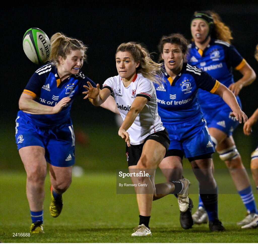 21 January 2023; Rachael McIlroy of Ulster during the Vodafone Women’s Interprovincial Championship Round Three match between Ulster and Leinster at Queen’s Sport in Belfast. Photo by Ramsey Cardy/Sportsfile