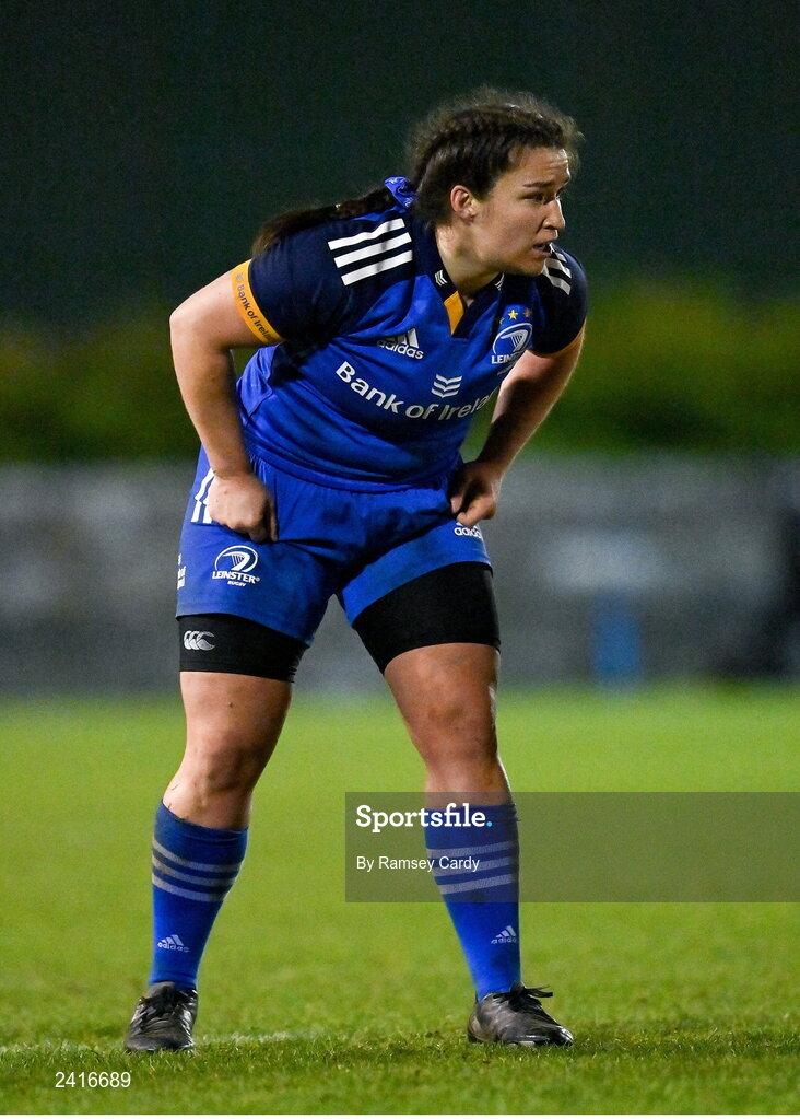 21 January 2023; Christy Haney of Leinster during the Vodafone Women’s Interprovincial Championship Round Three match between Ulster and Leinster at Queen’s Sport in Belfast. Photo by Ramsey Cardy/Sportsfile