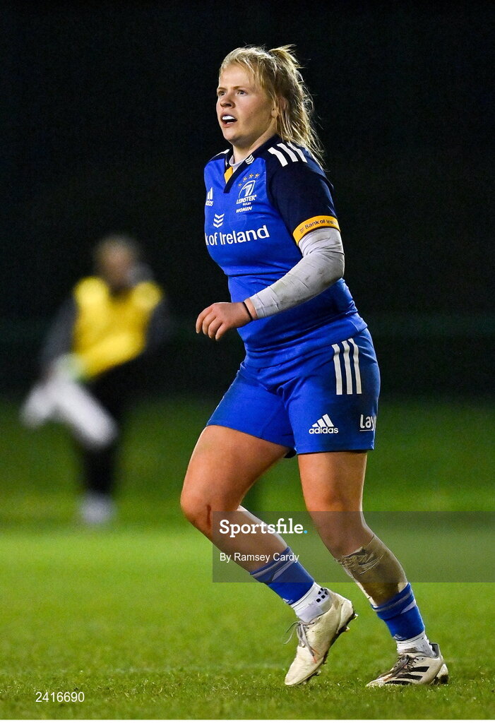 21 January 2023; Dannah O'Brien of Leinster during the Vodafone Women’s Interprovincial Championship Round Three match between Ulster and Leinster at Queen’s Sport in Belfast. Photo by Ramsey Cardy/Sportsfile