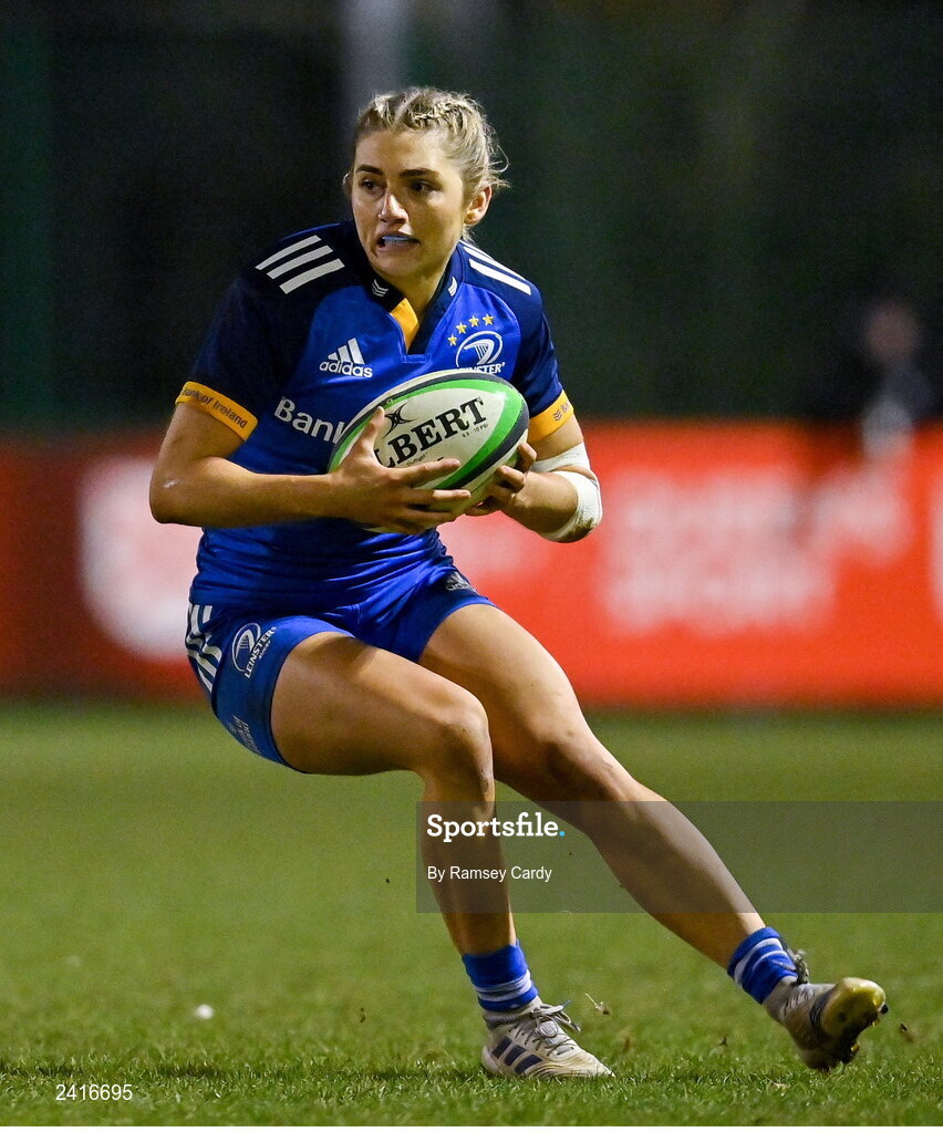 21 January 2023; Anna Doyle of Leinster during the Vodafone Women’s Interprovincial Championship Round Three match between Ulster and Leinster at Queen’s Sport in Belfast. Photo by Ramsey Cardy/Sportsfile
