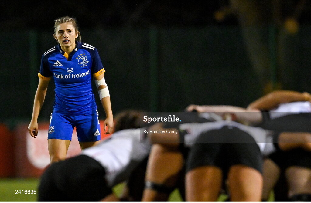 21 January 2023; Anna Doyle of Leinster during the Vodafone Women’s Interprovincial Championship Round Three match between Ulster and Leinster at Queen’s Sport in Belfast. Photo by Ramsey Cardy/Sportsfile