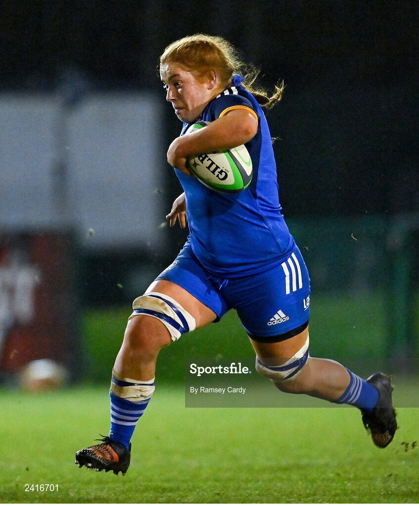 21 January 2023; Niamh O'Dowd of Leinster during the Vodafone Women’s Interprovincial Championship Round Three match between Ulster and Leinster at Queen’s Sport in Belfast. Photo by Ramsey Cardy/Sportsfile