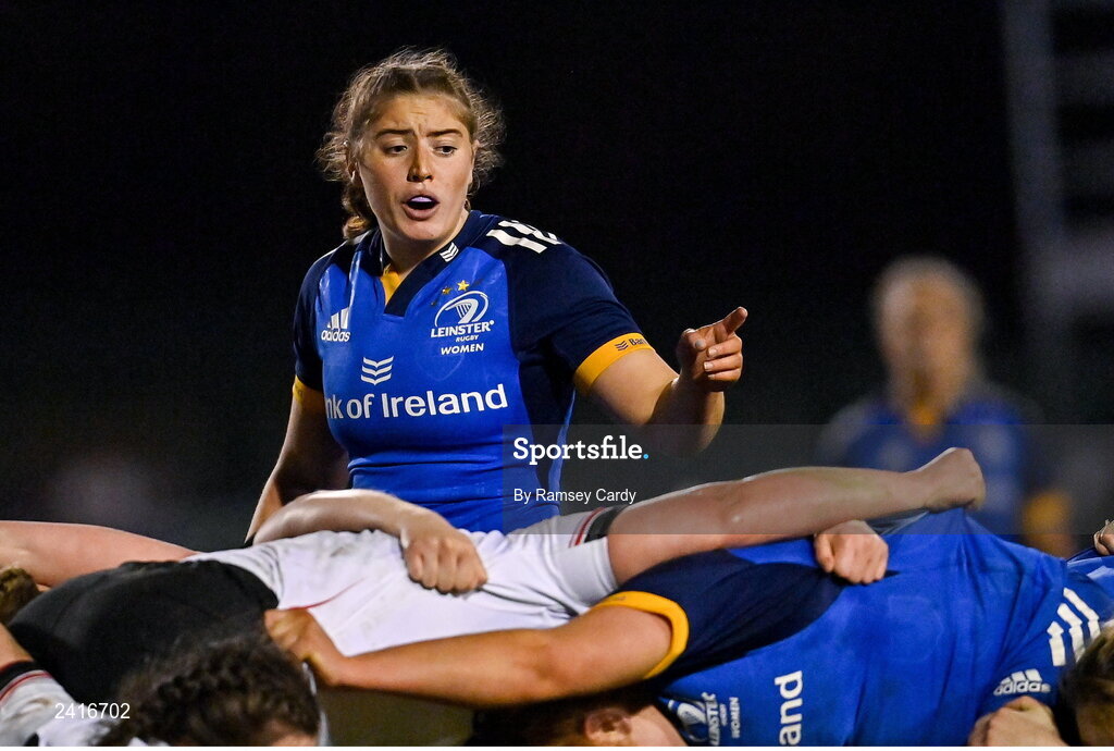 21 January 2023; Katie Whelan of Leinster during the Vodafone Women’s Interprovincial Championship Round Three match between Ulster and Leinster at Queen’s Sport in Belfast. Photo by Ramsey Cardy/Sportsfile
