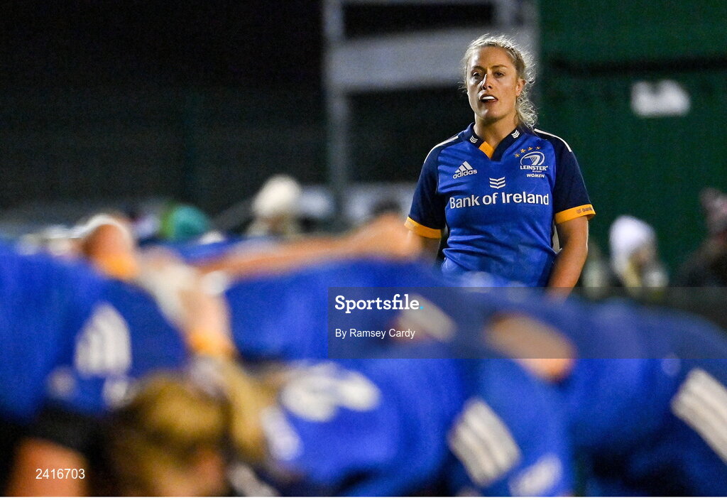 21 January 2023; Elise O'Byrne-White of Leinster during the Vodafone Women’s Interprovincial Championship Round Three match between Ulster and Leinster at Queen’s Sport in Belfast. Photo by Ramsey Cardy/Sportsfile