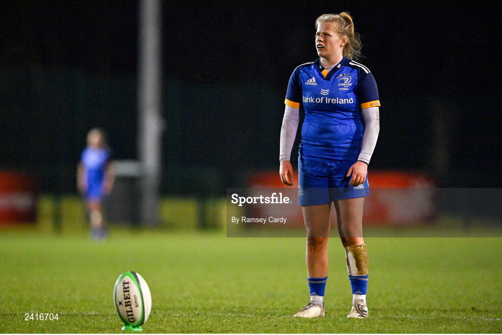 21 January 2023; Dannah O'Brien of Leinster during the Vodafone Women’s Interprovincial Championship Round Three match between Ulster and Leinster at Queen’s Sport in Belfast. Photo by Ramsey Cardy/Sportsfile