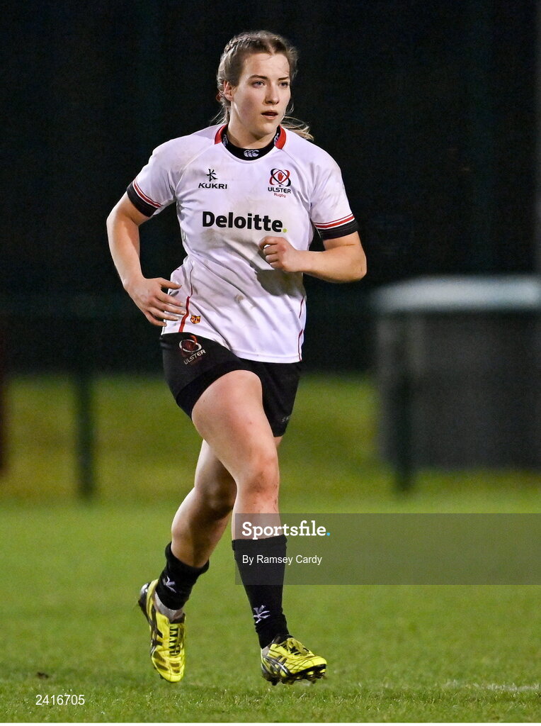 21 January 2023; Gemma McCamley of Ulster during the Vodafone Women’s Interprovincial Championship Round Three match between Ulster and Leinster at Queen’s Sport in Belfast. Photo by Ramsey Cardy/Sportsfile