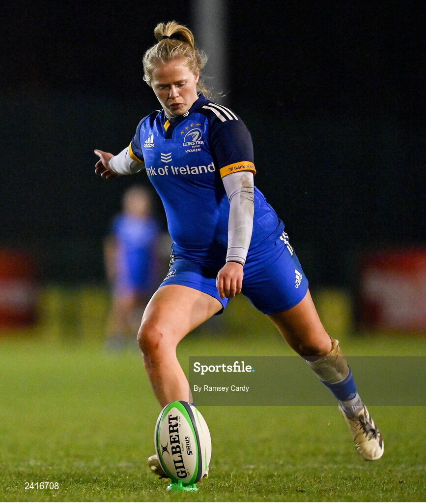 21 January 2023; Dannah O'Brien of Leinster during the Vodafone Women’s Interprovincial Championship Round Three match between Ulster and Leinster at Queen’s Sport in Belfast. Photo by Ramsey Cardy/Sportsfile