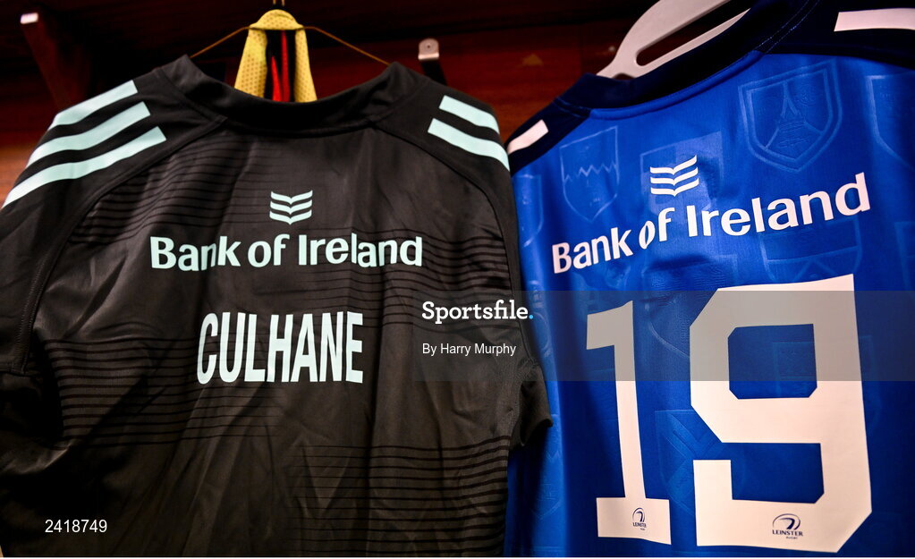 28 January 2023; The jersey of Leinster debutant James Culhane is seen before the United Rugby Championship match between Leinster and Cardiff at RDS Arena in Dublin. Photo by Harry Murphy/Sportsfile