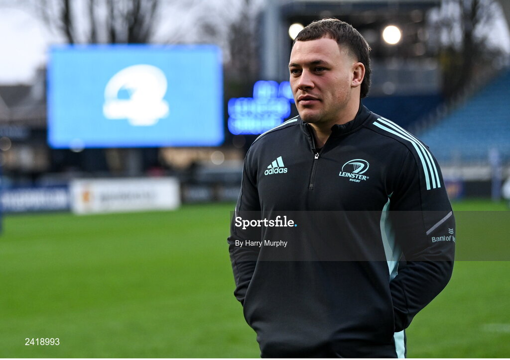 28 January 2023; Tadgh McElroy of Leinster walks the pitch before the United Rugby Championship match between Leinster and Cardiff at RDS Arena in Dublin. Photo by Harry Murphy/Sportsfile
