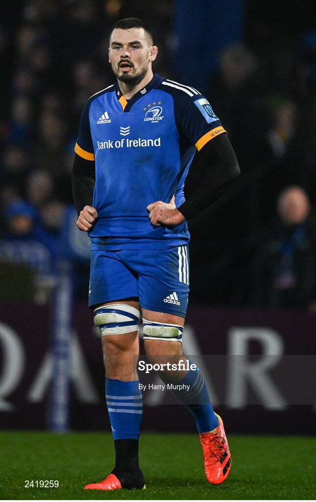 28 January 2023; Max Deegan of Leinster during the United Rugby Championship match between Leinster and Cardiff at RDS Arena in Dublin. Photo by Harry Murphy/Sportsfile