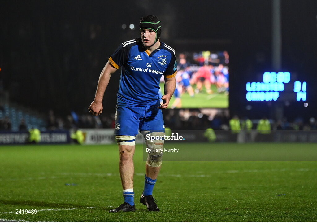 28 January 2023; James Culhane of Leinster during the United Rugby Championship match between Leinster and Cardiff at RDS Arena in Dublin. Photo by Harry Murphy/Sportsfile