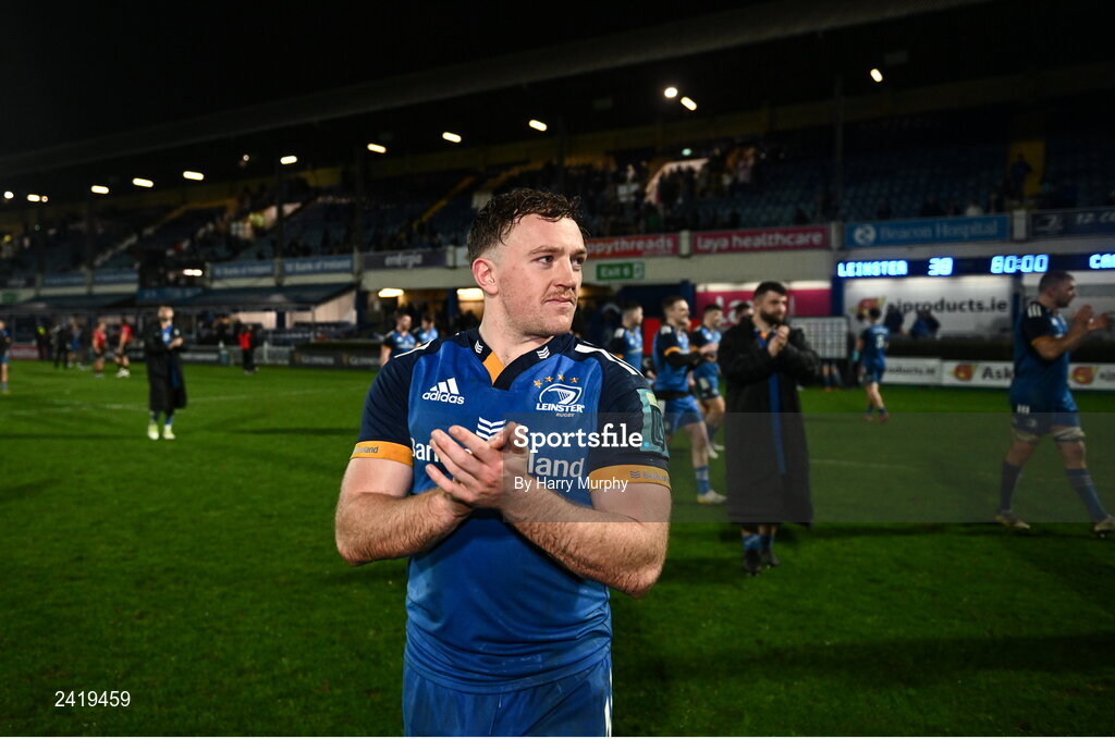 28 January 2023; Liam Turner of Leinster after his side's victory in the United Rugby Championship match between Leinster and Cardiff at RDS Arena in Dublin. Photo by Harry Murphy/Sportsfile