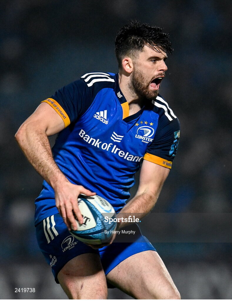 28 January 2023; Harry Byrne of Leinster during the United Rugby Championship match between Leinster and Cardiff at RDS Arena in Dublin. Photo by Harry Murphy/Sportsfile