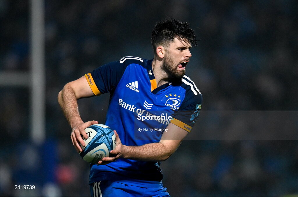 28 January 2023; Harry Byrne of Leinster during the United Rugby Championship match between Leinster and Cardiff at RDS Arena in Dublin. Photo by Harry Murphy/Sportsfile