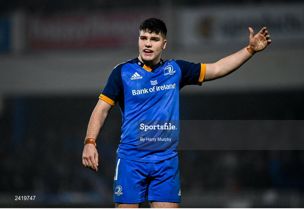 28 January 2023; Ben Brownlee of Leinster during the United Rugby Championship match between Leinster and Cardiff at RDS Arena in Dublin. Photo by Harry Murphy/Sportsfile