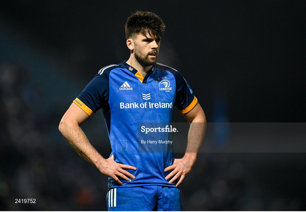 28 January 2023; Harry Byrne of Leinster during the United Rugby Championship match between Leinster and Cardiff at RDS Arena in Dublin. Photo by Harry Murphy/Sportsfile