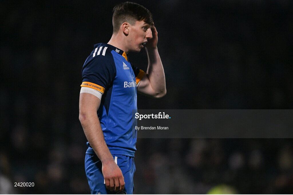 28 January 2023; Charlie Tector of Leinster during the United Rugby Championship match between Leinster and Cardiff at RDS Arena in Dublin. Photo by Brendan Moran/Sportsfile