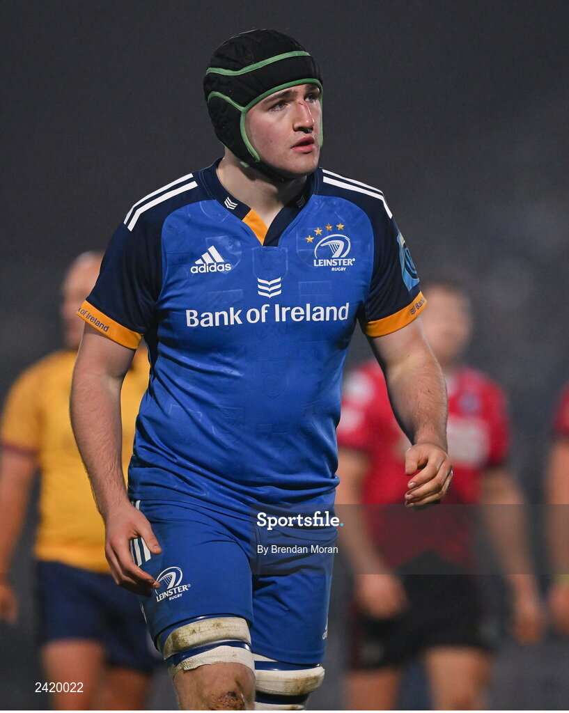 28 January 2023; James Culhane of Leinster during the United Rugby Championship match between Leinster and Cardiff at RDS Arena in Dublin. Photo by Brendan Moran/Sportsfile