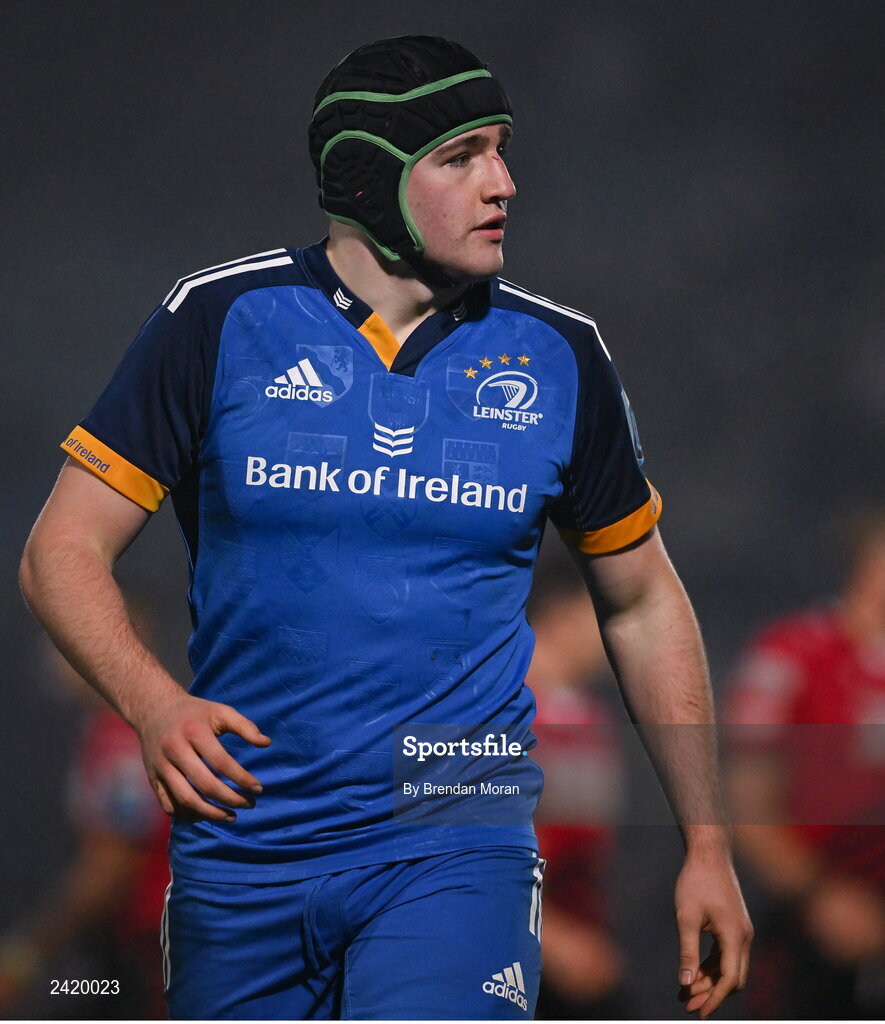28 January 2023; James Culhane of Leinster during the United Rugby Championship match between Leinster and Cardiff at RDS Arena in Dublin. Photo by Brendan Moran/Sportsfile