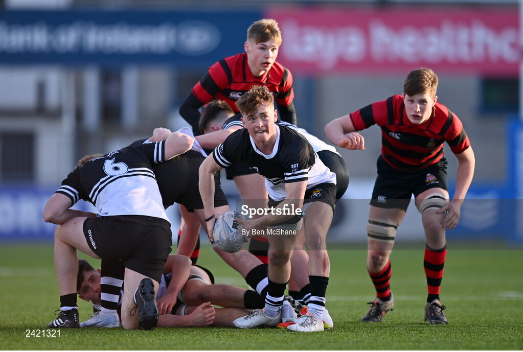 31 January 2023; Tadhg Brophy of Newbridge College during the Bank of Ireland Leinster Rugby Schools Senior Cup First Round match between Newbridge College and Kilkenny College at Energia Park in Dublin. Photo by Ben McShane/Sportsfile